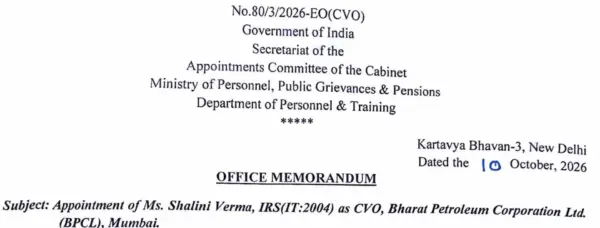 Shalini Verma Appointed as BPCL Chief Vigilance Officer