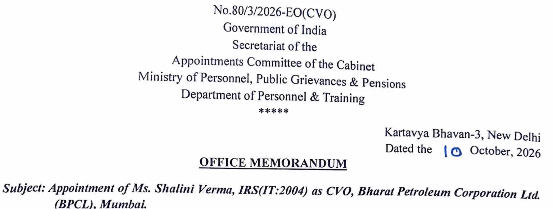 Shalini Verma Appointed as BPCL Chief Vigilance Officer
