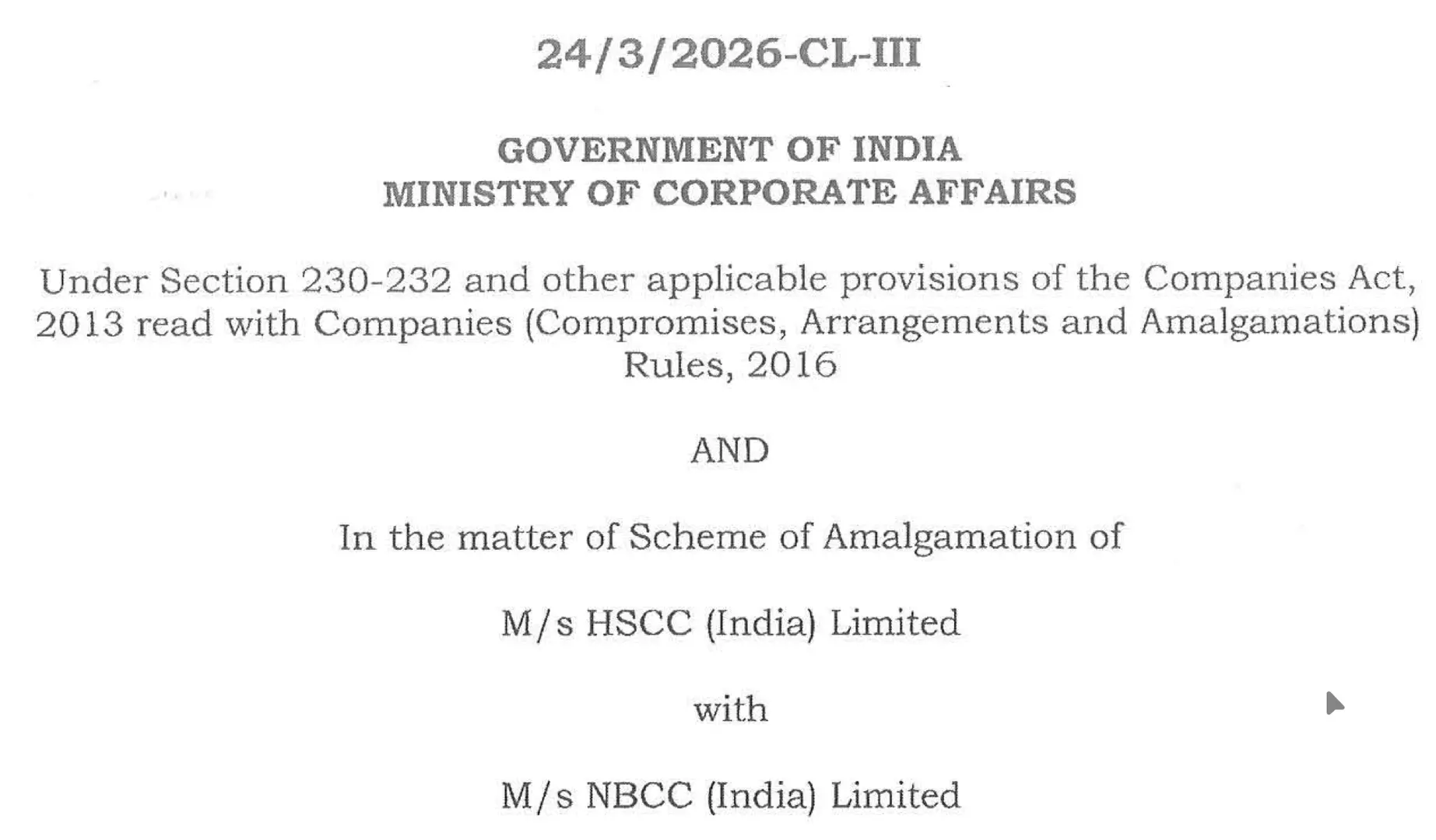 HSCC-NBCC Merger Draft Sets Out Plans to Simplify Group Structure